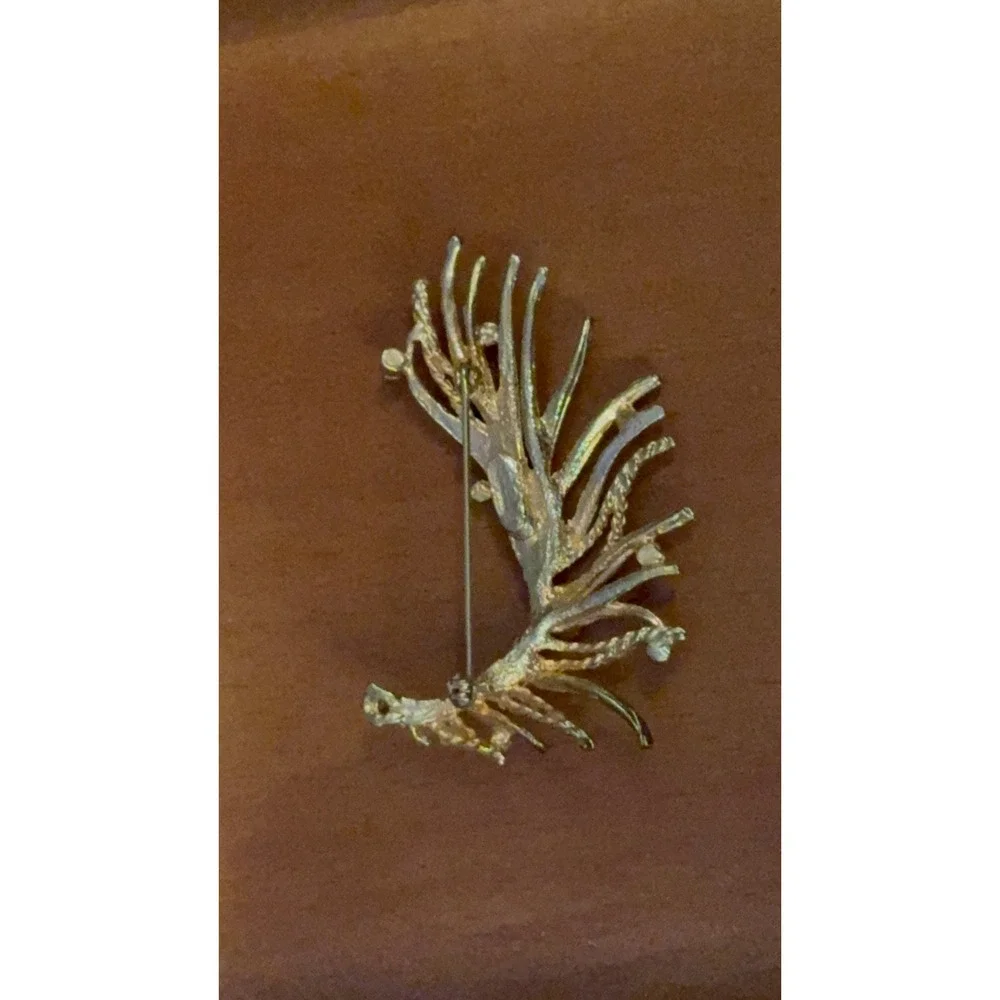 Vintage Unique Gold Tone Plume Spray Brooch Pin Mid Century Costume Jewelry